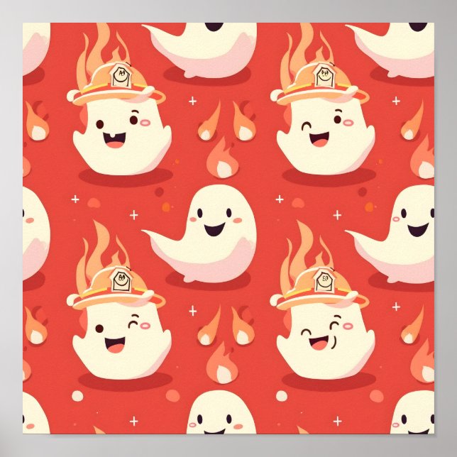 Cute Firefighter Ghost Poster (Front)