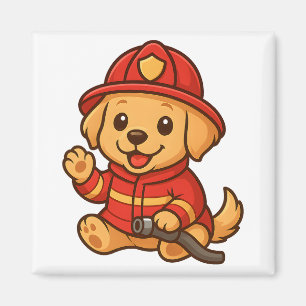 Cute Firefighter Golden Retriever Magnet kitchen