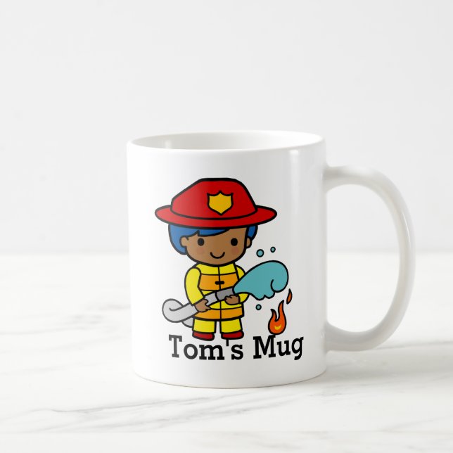 Cute Firefighter putting out fire Coffee Mug (Right)