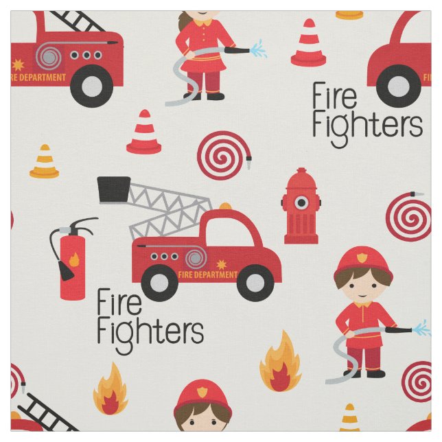 Cute Firefighters fabric (Swatch)