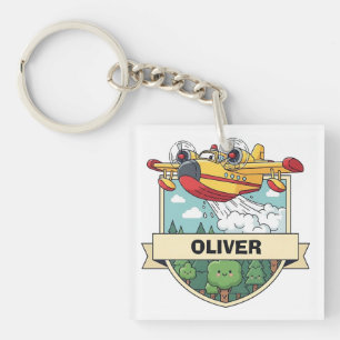 Cute Firefighting Plane Badge Key Ring