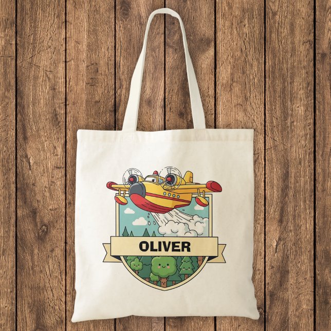 Cute Firefighting Plane Badge Tote Bag (Creator Uploaded)