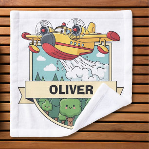 Cute Firefighting Plane Badge Wash Cloth