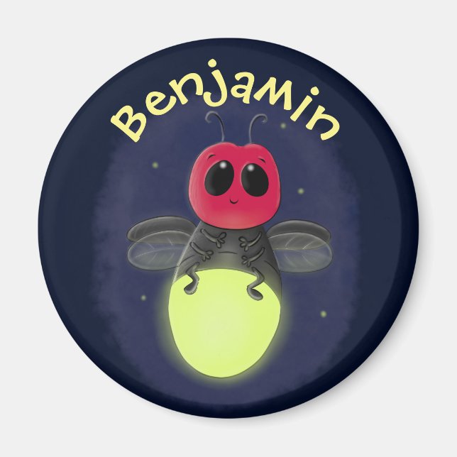 Cute firefly lighting bug cartoon illustration magnet (Front)