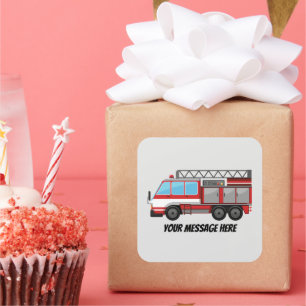 Cute fireman fire truck add name message square sticker