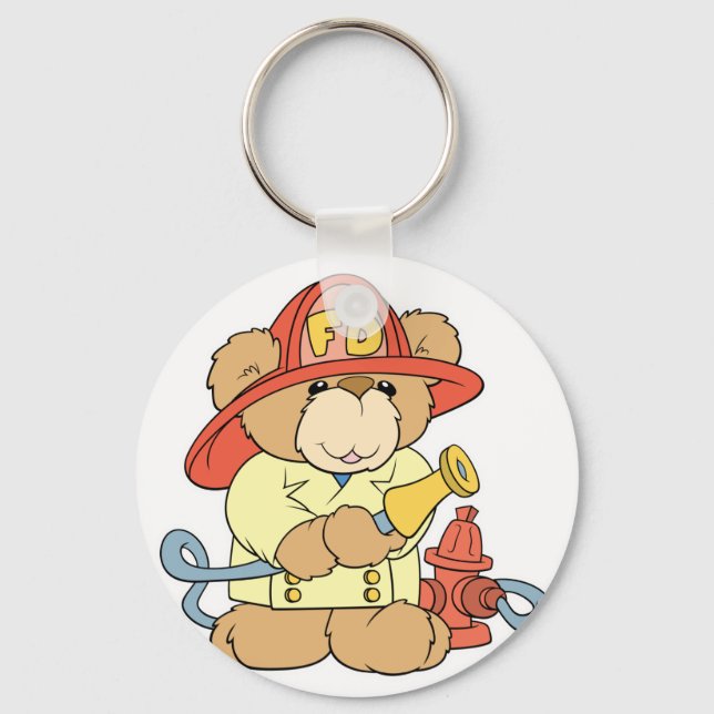 Cute Fireman Firefighter Bear Key Ring (Front)