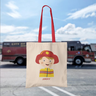Cute Fireman Firefighter Cartoon Character Tote Bag