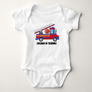 Cute fireman in training truck baby bodysuit