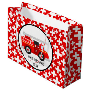 Cute firetruck add message occupation party large gift bag