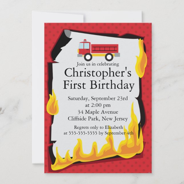 Cute Firetruck fireman Birthday Party Invitation (Front)