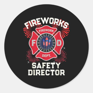 Cute firework safety director boom squad classic round sticker