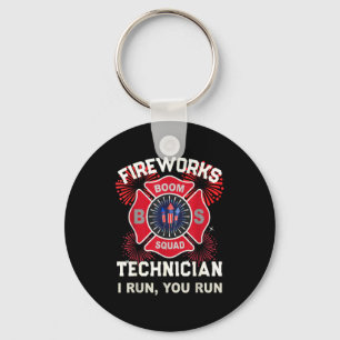 Cute firework technician run boom squad safety key ring