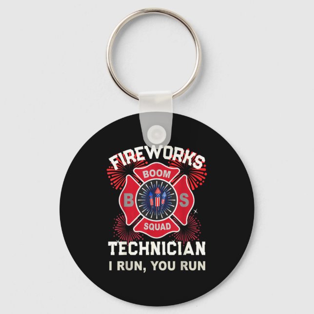 Cute firework technician run boom squad safety key ring (Front)