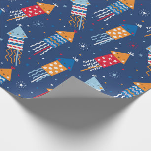 Cute Fireworks red blue white orange Wrapping Paper