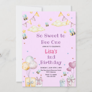 Cute First 1st Birthday Honey Sweet Bee Invitation