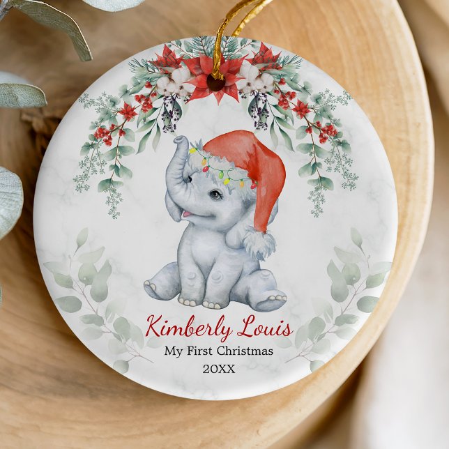 Cute first baby Christmas baby elephant girl Ceram Ceramic Ornament (Creator Uploaded)