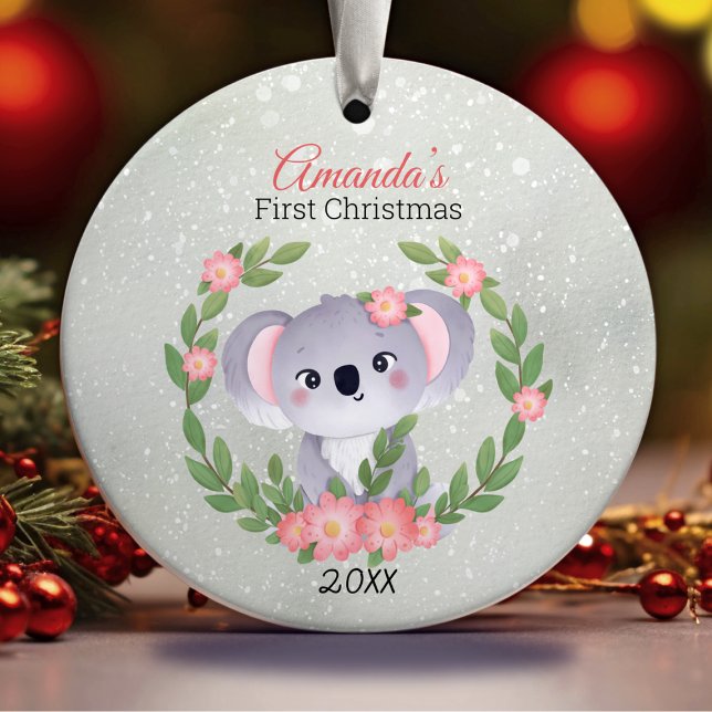 Cute first baby Christmas Wreath Ceramic Ornament (Creator Uploaded)