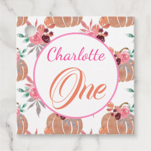Cute First Birthday One Fall Autumn Floral Pumpkin Favour Tags