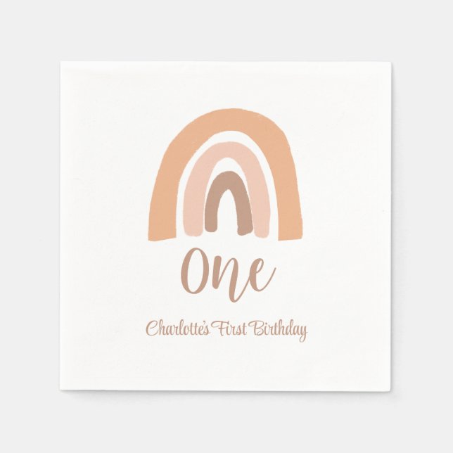 Cute First Birthday Pink Boho Rainbow Napkin (Front)