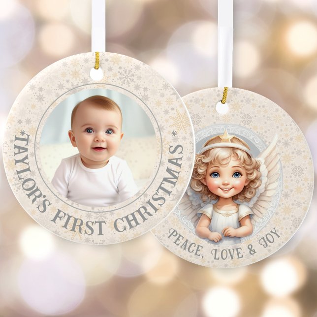 Cute First Christmas Angel Template Name Photo Ceramic Ornament (Cute First Christmas Angel Template Name Photo Ceramic Ornament)