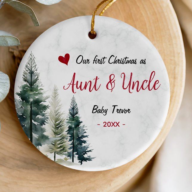 Cute first Christmas as Aunt and Uncle red heart Ceramic Ornament (Creator Uploaded)
