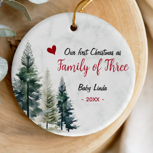 Cute first Christmas as Family of Three red heart Ceramic Ornament