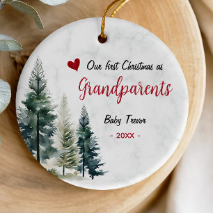 Cute first Christmas as grandparents red heart Ceramic Ornament