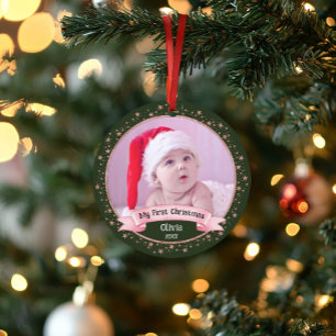 Cute First Christmas Baby Girl Two Photo Keepsake Ornament