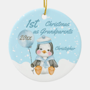 Cute First Christmas Baby Penguin Grandparents Ceramic Ornament