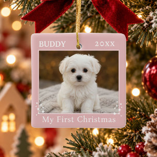Cute First Christmas Dog Photo Ceramic Ornament