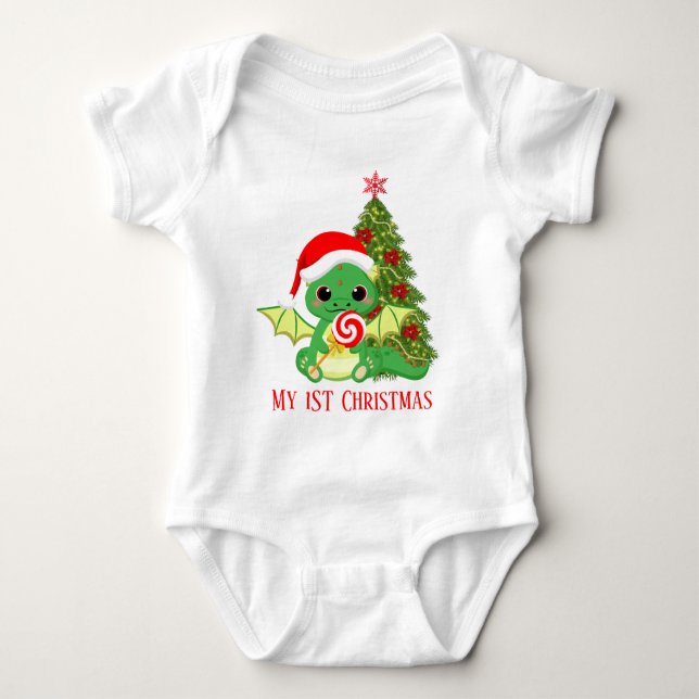 cute first Christmas dragon unisex Baby Bodysuit (Front)