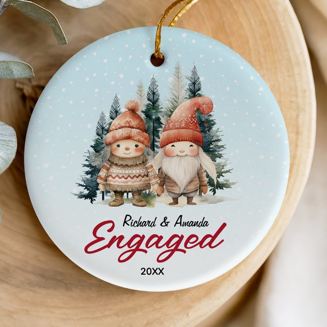 Cute first Christmas engagement nordic theme Ceramic Ornament (Creator Uploaded)