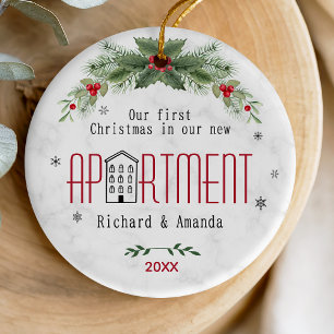 Cute first Christmas in our new apartment floral Ceramic Ornament