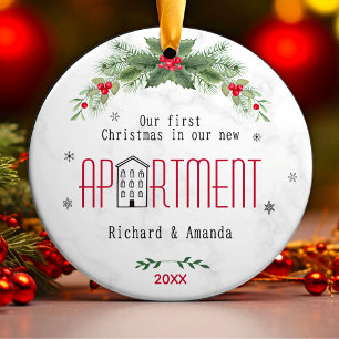Cute first Christmas in our new apartment floral Ceramic Ornament