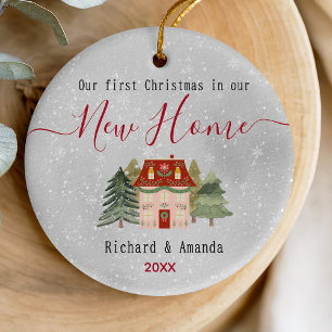 Cute first Christmas in our new home monogram  Ceramic Ornament