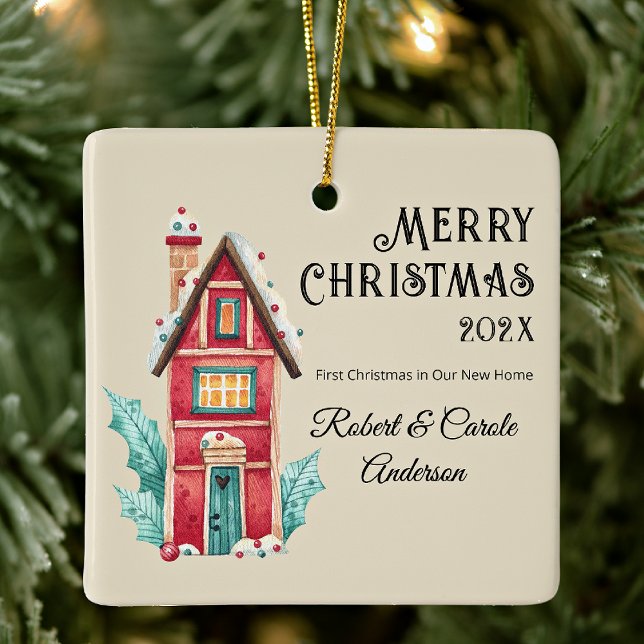Cute First Christmas in Our New Home Photo Ceramic Ornament (Creator Uploaded)