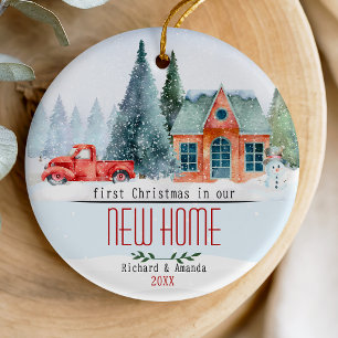 Cute first Christmas in our new home winter scene Ceramic Ornament