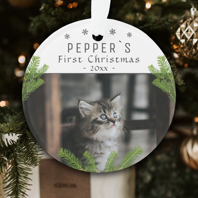 Cute First Christmas Kitten Cat Christmas Photo Ornament (Creator Uploaded)