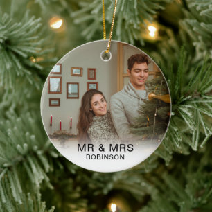 cute First Christmas Married and Merry Holiday Ceramic Ornament
