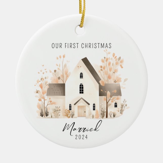 Cute First Christmas Married Christmas Ornament (Front)