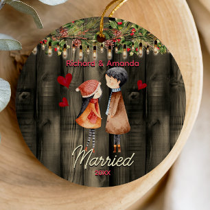 Cute first Christmas married cute couple  Ceramic Ornament