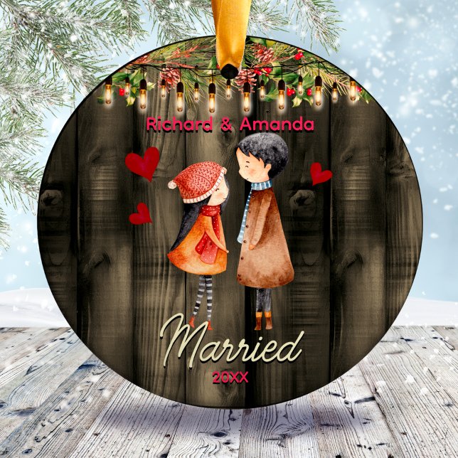 Cute first Christmas married cute couple  Ceramic Ornament (Creator Uploaded)