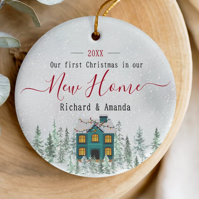 Cute first Christmas new home blue house  Ceramic Ornament (Creator Uploaded)