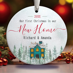 Cute first Christmas new home blue house  Ceramic Ornament