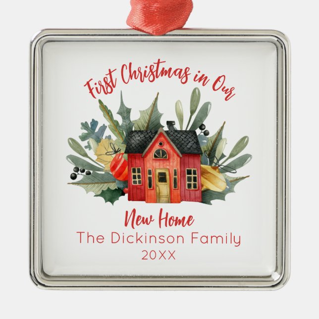 Cute First Christmas New Home Metal Ornament (Front)