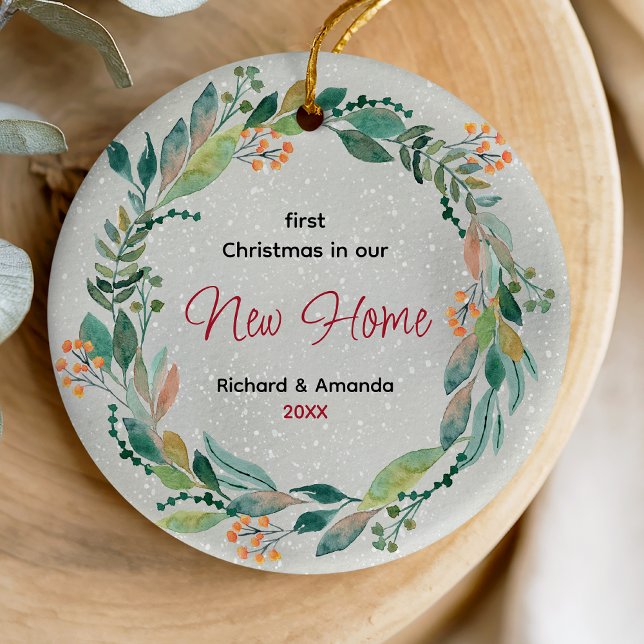 Cute first Christmas new home wreath Ceramic Ornament (Creator Uploaded)