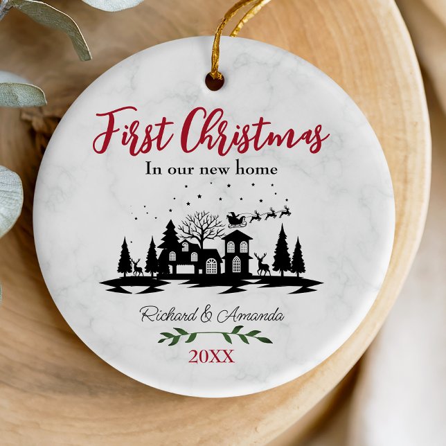 Cute first Christmas our new home black and white  Ceramic Ornament (Creator Uploaded)