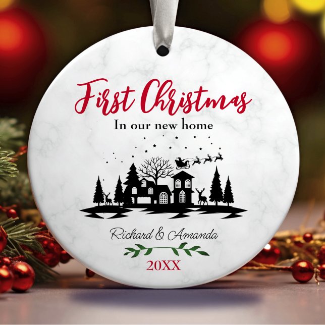 Cute first Christmas our new home black and white  Ceramic Ornament (Creator Uploaded)