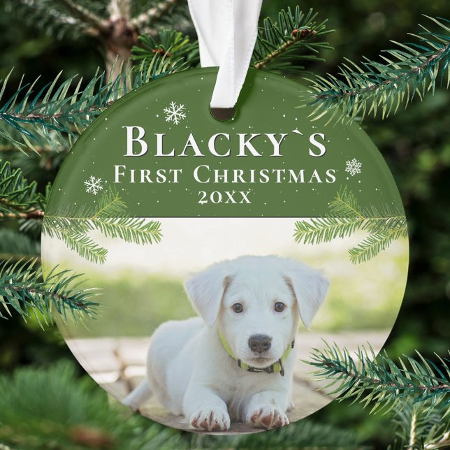 Cute First Christmas Pine Puppy Photo Ornament (Creator Uploaded)