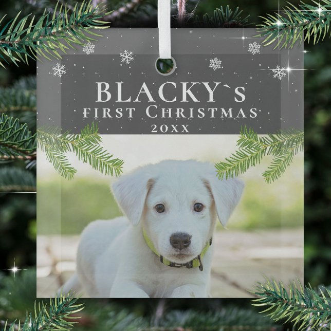 Cute First Christmas Puppy Dog Photo Pine Glass Tree Decoration (Creator Uploaded)